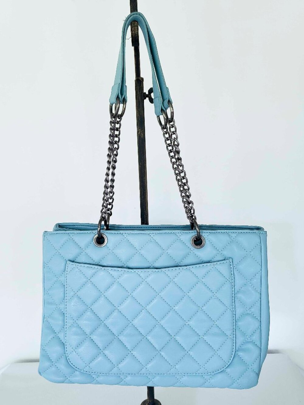 Montana West Baby Blue Quilted Shoulder Bag with Chains  NEW